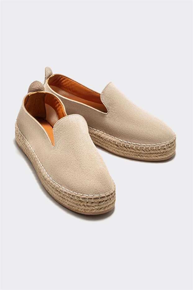 Bej Deri Kadın Espadril - 2