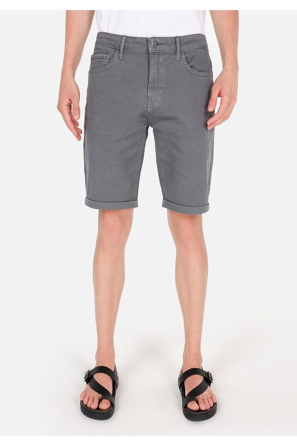Regular Fit Orta Bel Düz Erkek Gri Şort - 4