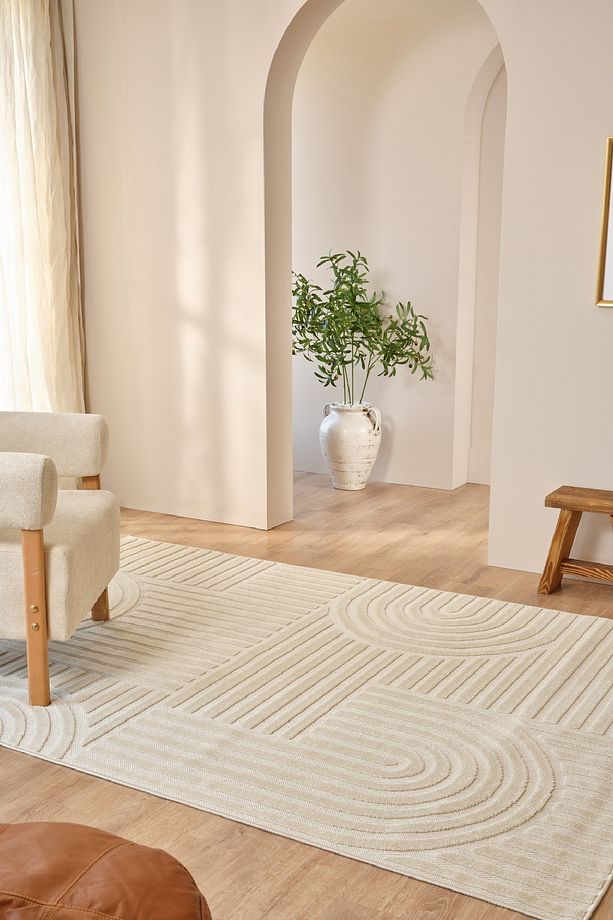 Kaşmir Halı İskandinav Rune White Salon Mutfak Halısı Yolluk - 1