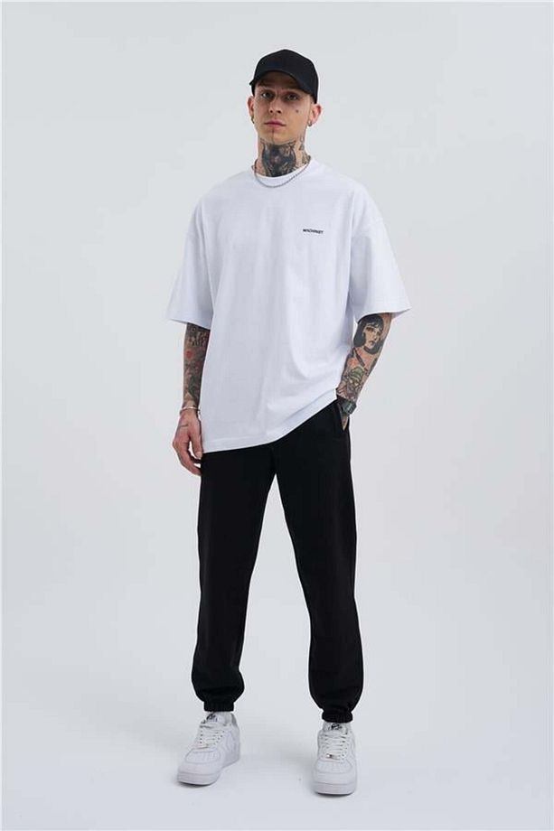 Oversize Basic Bel Paça Lastikli 3 Cepli Jogger Eşofman Altı BLACK - 5
