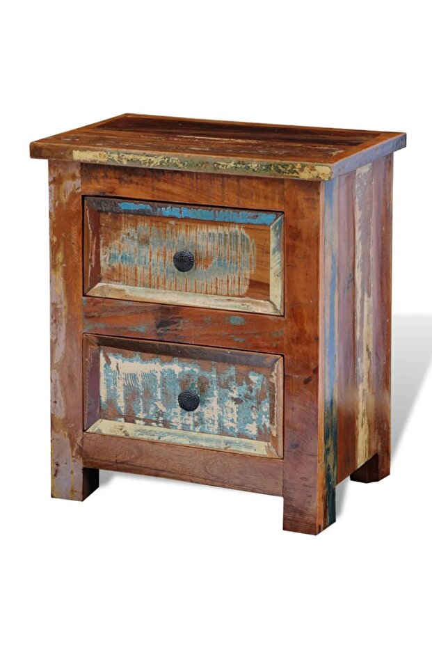 Nightstand with 2 Drawers Solid Reclaimed Wood