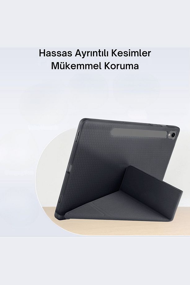 Galaxy Tab S10 FE Plus Uyumlu 13.1 inç Kalem Bölmeli Standlı Tri Folding Tablet Kılıfı - 5