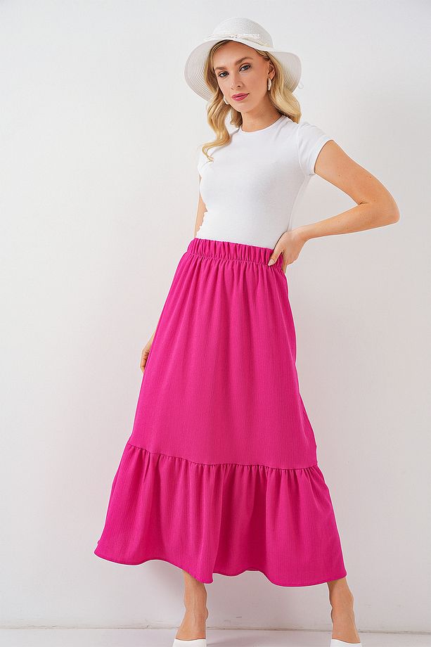1886 Uzun Örme Etek - Koyu Pembe - 5
