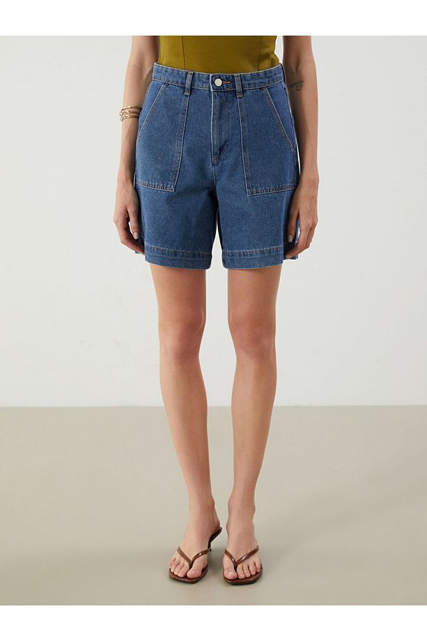 Jeans Indigo Bermuda Fit Kadın Jean Şort - 2