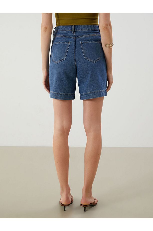 Jeans Indigo Bermuda Fit Kadın Jean Şort - 4