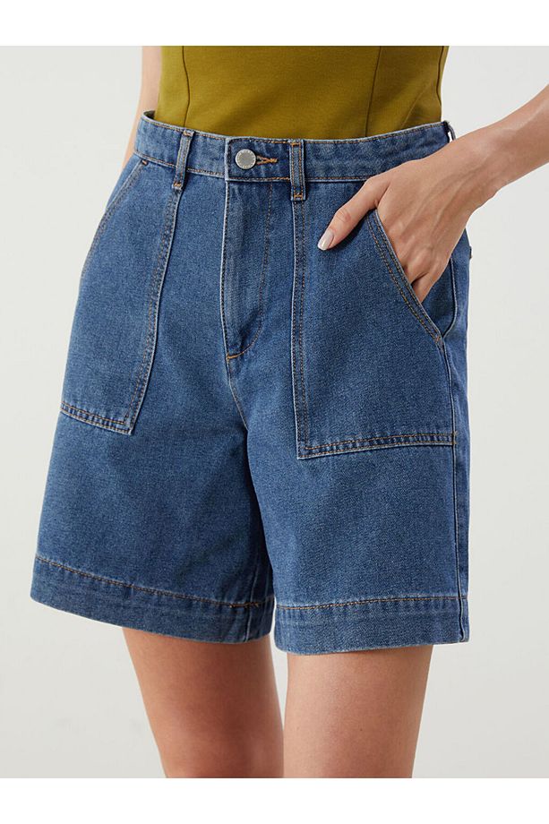 Jeans Indigo Bermuda Fit Kadın Jean Şort - 3