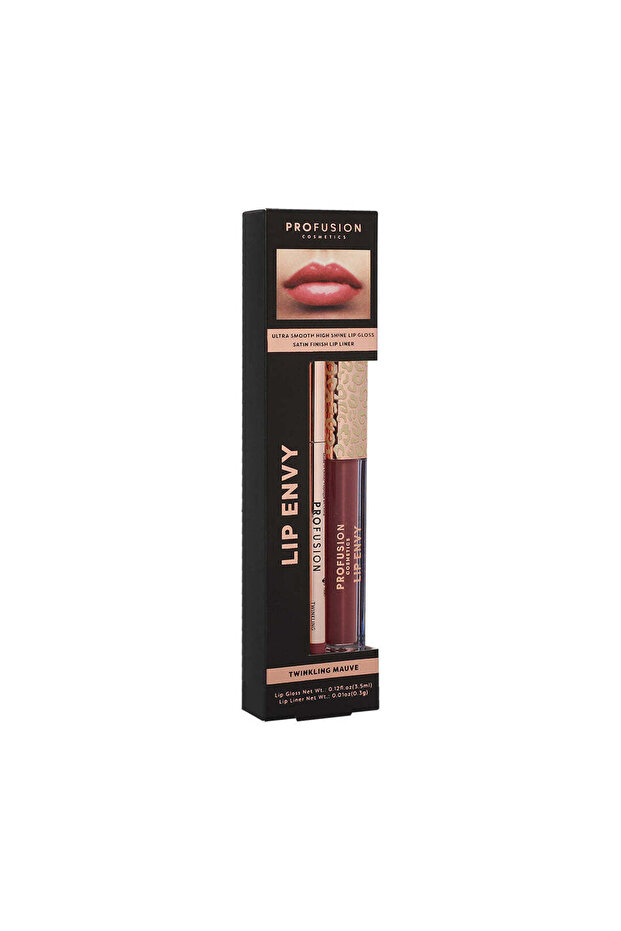 Lip Envy Twinkling Mauve Set, smooth lip gloss and lip pencil, Profusion Cosmetics, 3.5 ml + 0.3 g - 4