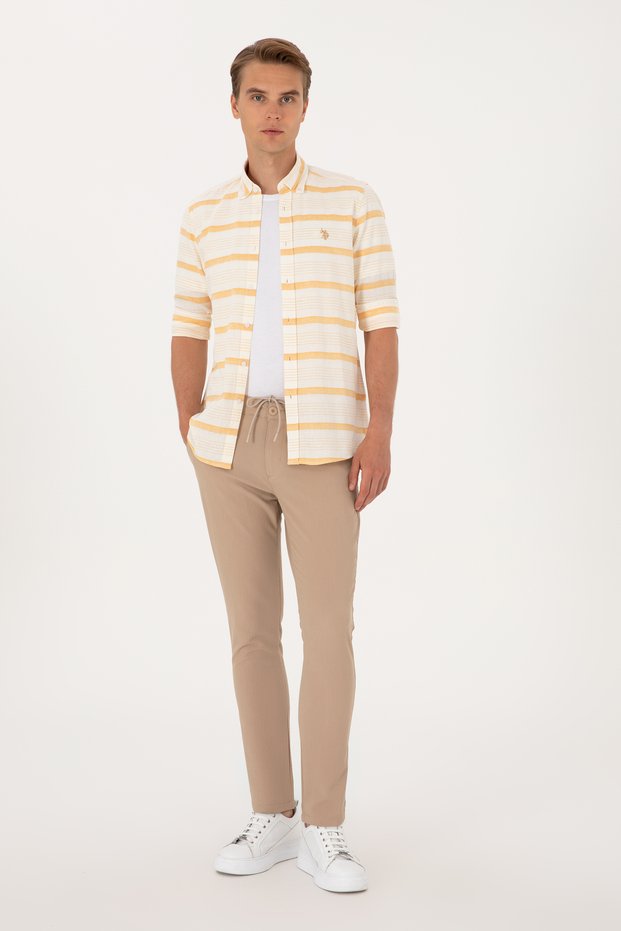 Men's Slim Fit Beige Canvas Trousers 50300436-Vr011