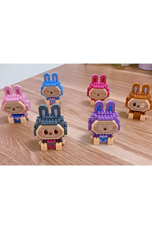 Bricks Labubu Figür Oyuncak Yapım Seti Pembe - Mavi 3D koleksiyon Hobi Hediye - 6