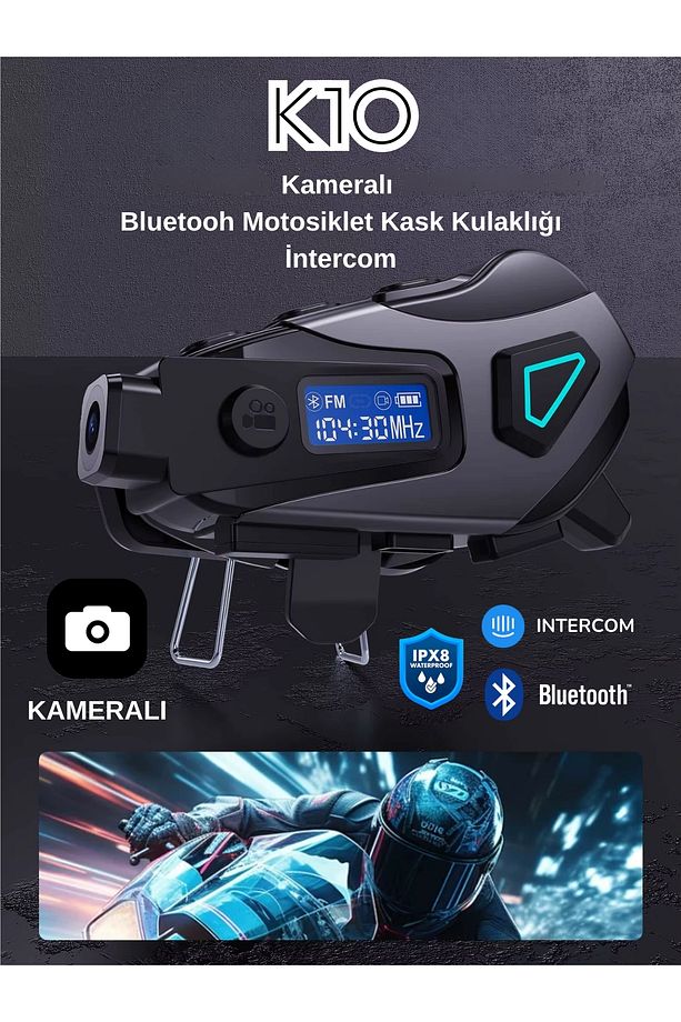 K10 DVR Kameralı İntercom Bluetooth Motosiklet Kask Kulaklığı Kameralı İntercom Kulaklık - 1
