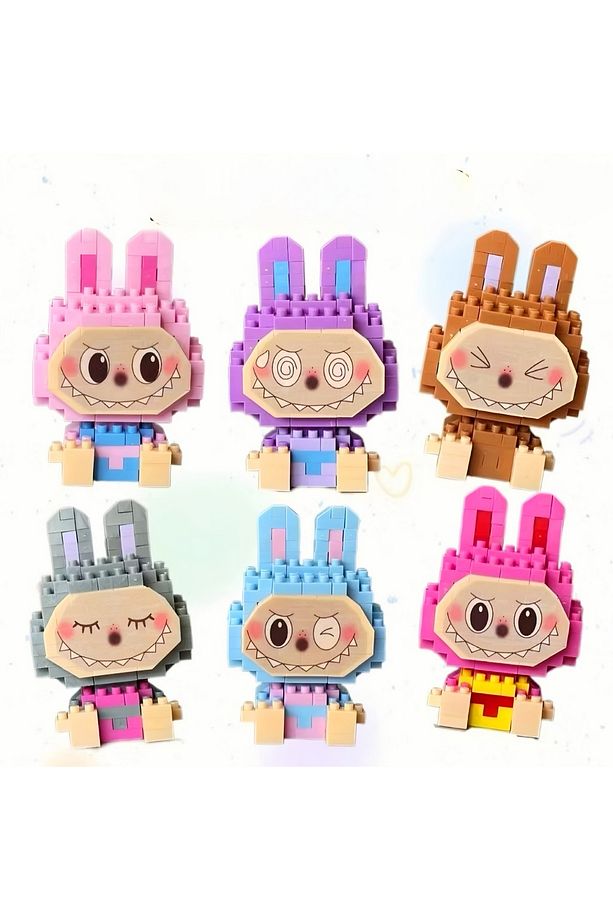 Bricks Labubu Figür Oyuncak Yapım Seti Pembe - Mavi 3D koleksiyon Hobi Hediye - 5