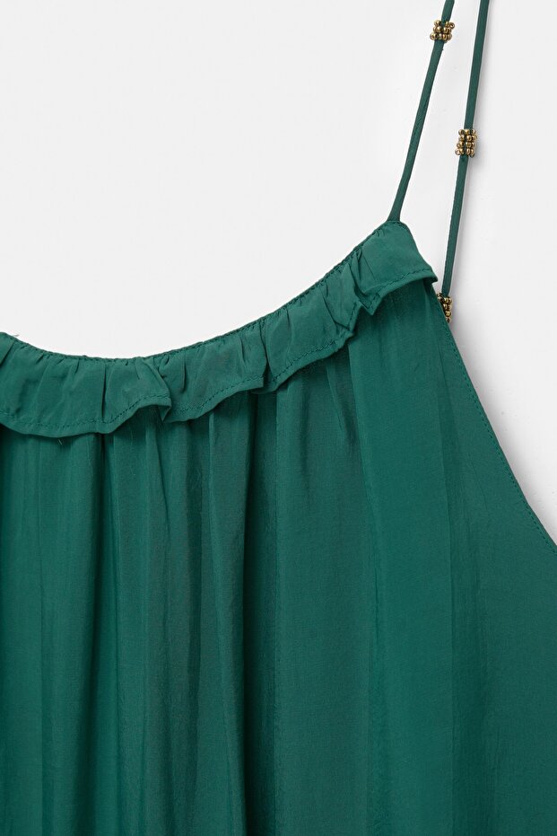 Boncuklu askılı midi elbise - 8