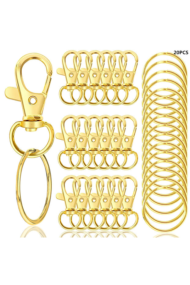 6 cm Gold 20pcs swivel lobster clasp with key ring 10pcs key chain 10pcs key ring decoration DIY cra