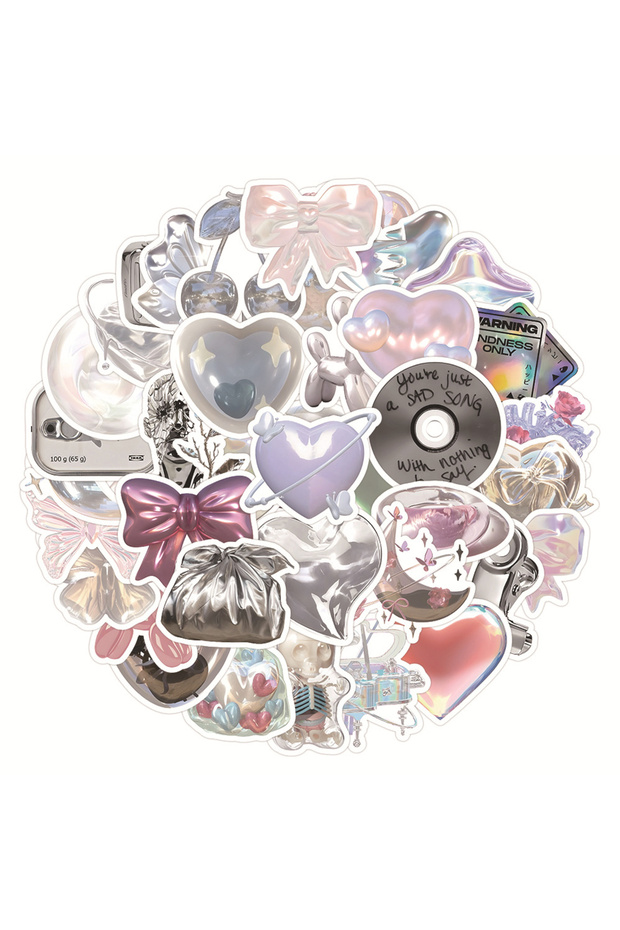 63PCS 10/30/63pcs Ins Style Shiny Silver Pink Stickers Aesthetic Graffiti Decoration DIY Skateboard