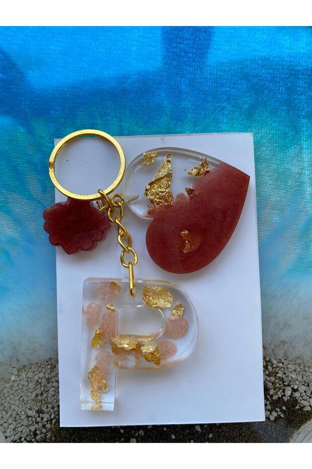 Epoxy Gold Foil Special Design Keychain Letter P - 2
