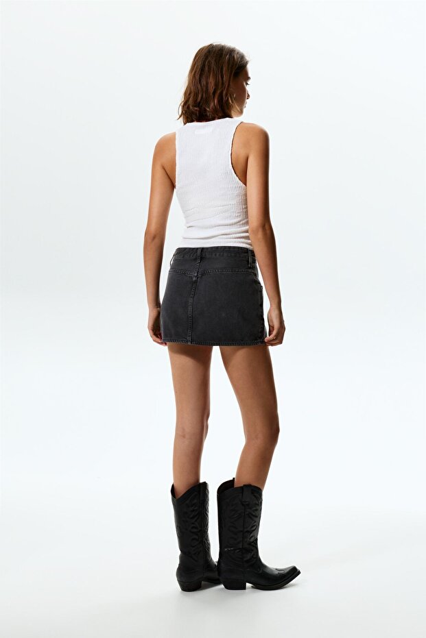 Çapraz denim mini etek - 4