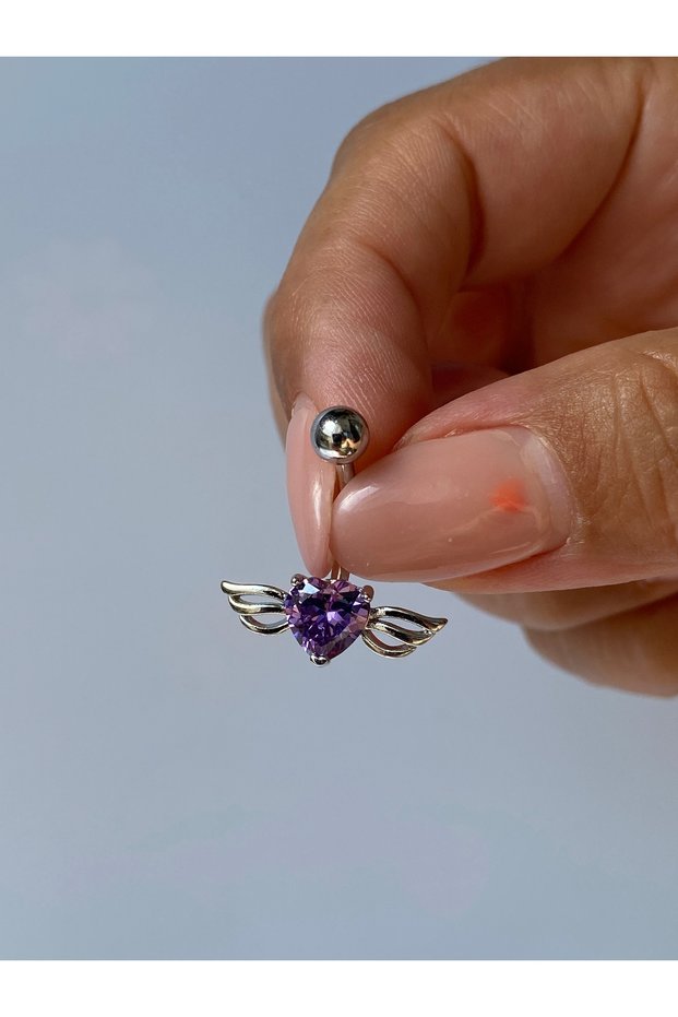 Çelik Göbek Piercing Melek Kalp Kanatlı Model