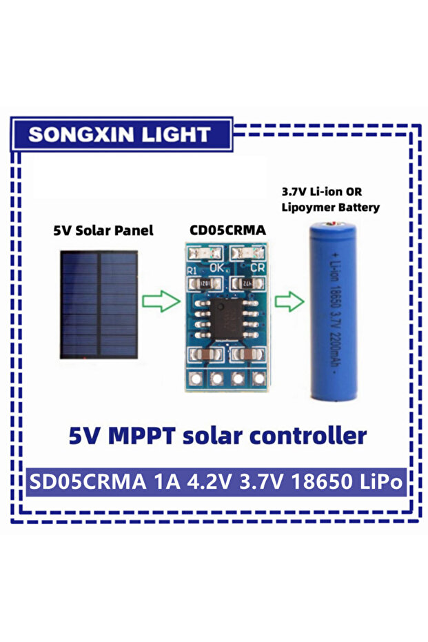 وحدة التحكم بالشحن بالطاقة الشمسية MPPT 1A 4.2V 3.7V 18650 LiPo Li-ion Lithium Battery Charger Module SD05CR...
