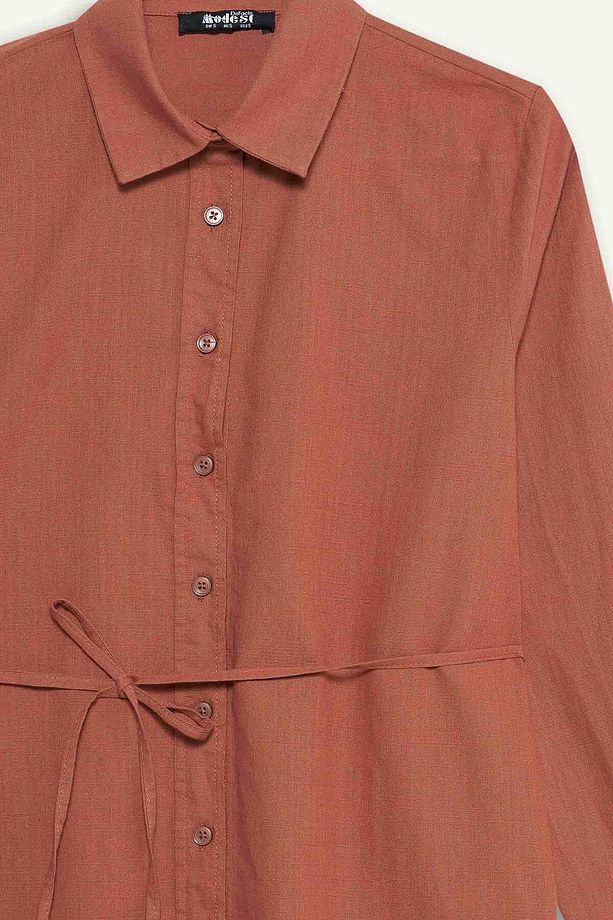 Regular Fit Poplin Bağlamalı Uzun Kollu Gömlek Tunik D4160AX25SM - 2
