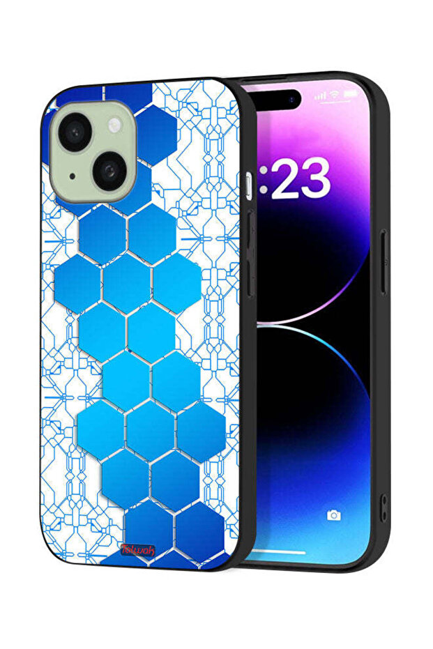 غطاء حماية لجهاز Apple iPhone 15 بتصميم شبكة أيقونات سداسية الشكل من Honeycomb