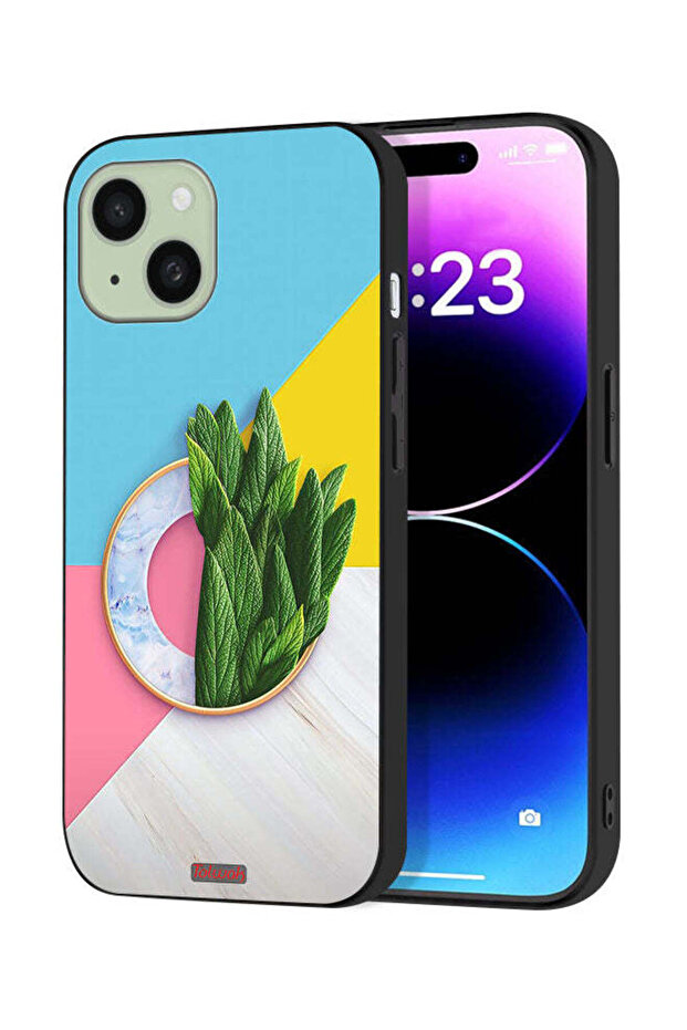 غطاء حماية لجهاز Apple iPhone 15 بنمط أوراق تجريدية - 1