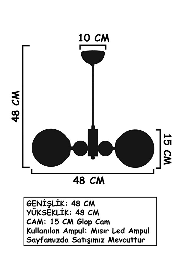 Orbic Siyah Krom 2 Bal Camlı Avize - 5