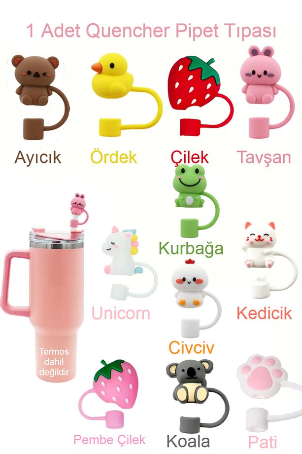 Quencher ve Pipetli Termos Uyumlu Silikon Pipet Tıpası Kapağı Quencher Pipet Tıpası 1 Adet - 6