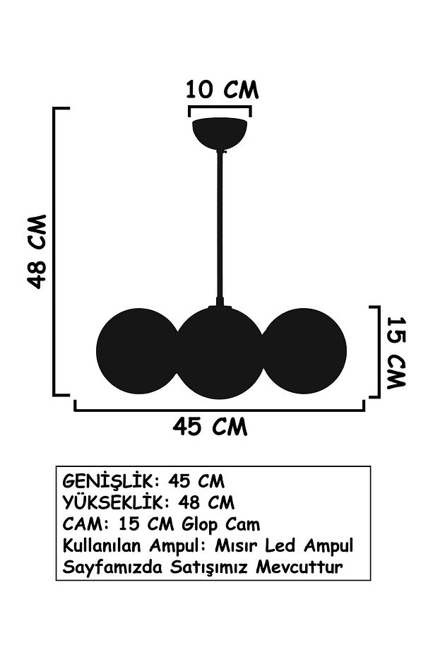 Orbic Siyah Krom 3 Füme Camlı Avize - 5