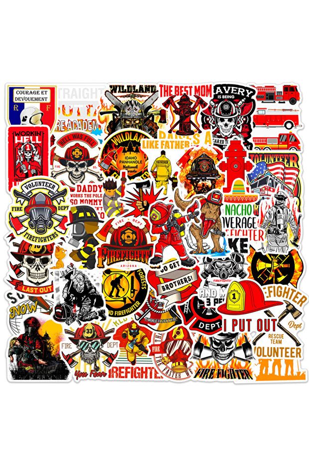 50PCS 10/30/50pcs Firefighter Style Cartoon Stickers Brave Fireman Fire Trucks Decals for Phone Guit
