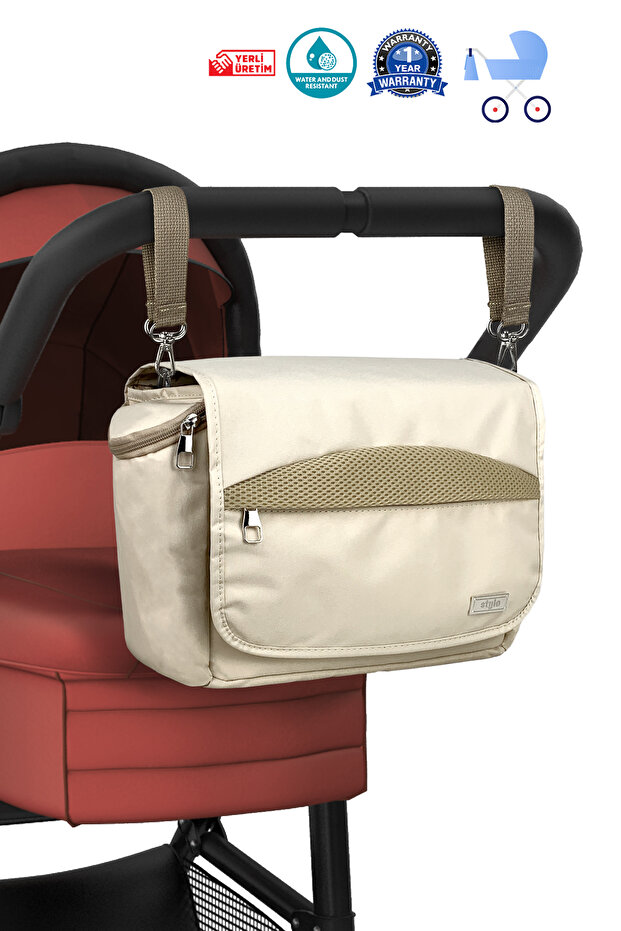 Stroller Bag Bebek Arabası ve Omuz Çantası X Pro Termos Bölümlü - Bej - 1