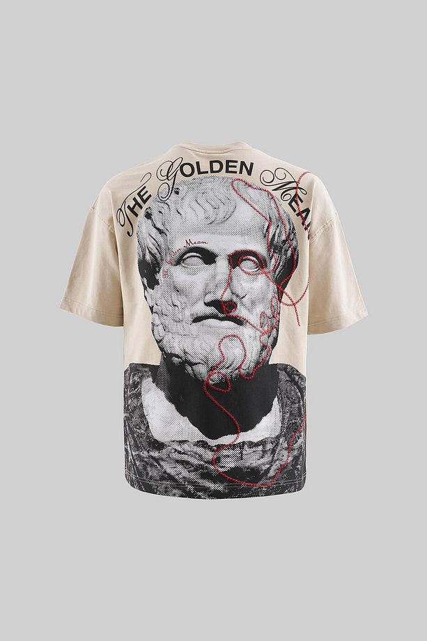 Erkek Aristotle Oversize Soft Bej Tişört - 1