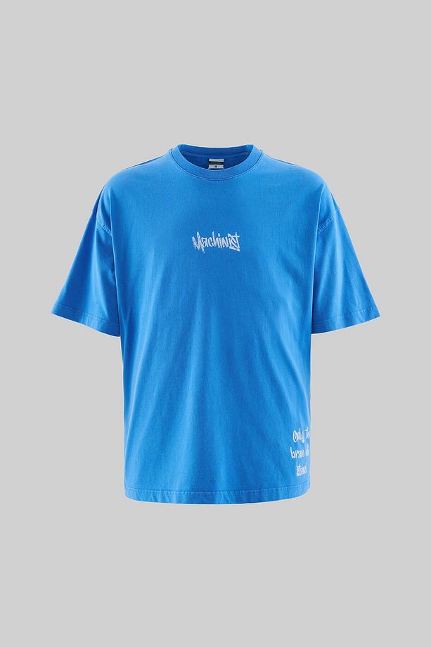 SLOGAN AND PHOTO PRINTED WASHING TEE SOFT BLUE - 3