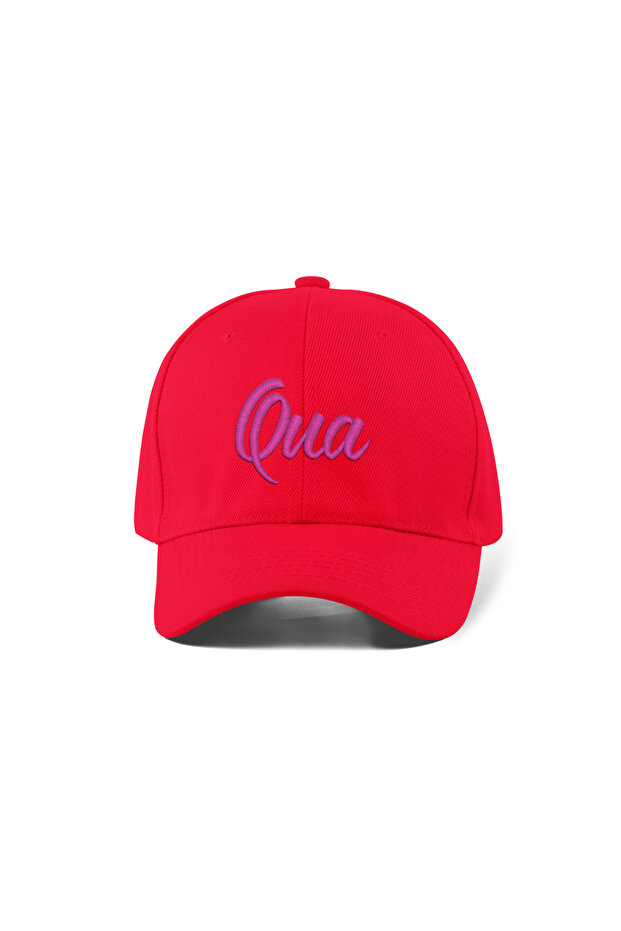 Qua Embroidered Hat – Red 100% Cotton Gabardine Unisex Model