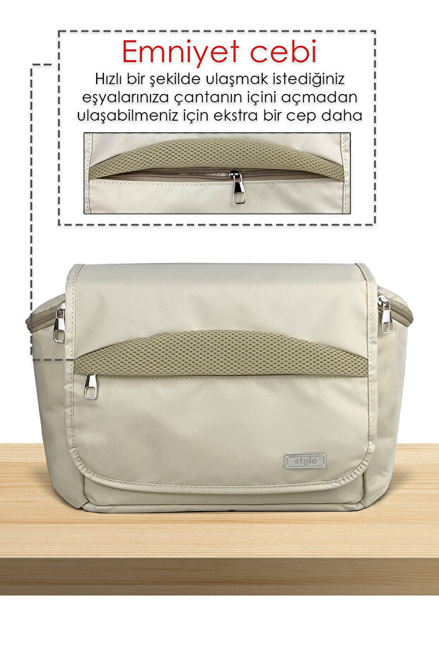 Stroller Bag Bebek Arabası ve Omuz Çantası X Pro Termos Bölümlü - Bej - 7