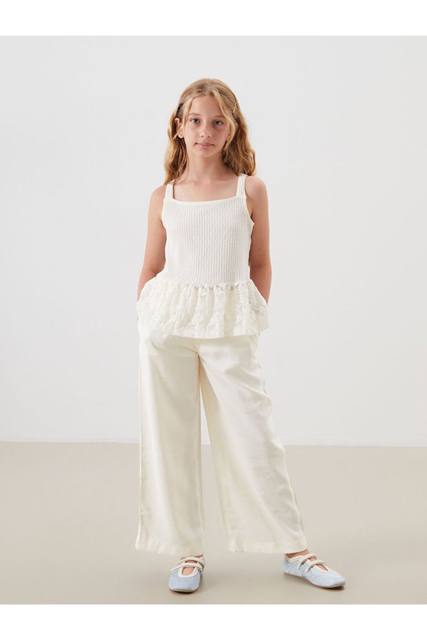 Lcw Kids Yellow Elastic Waist Pleated Girls' Trousers