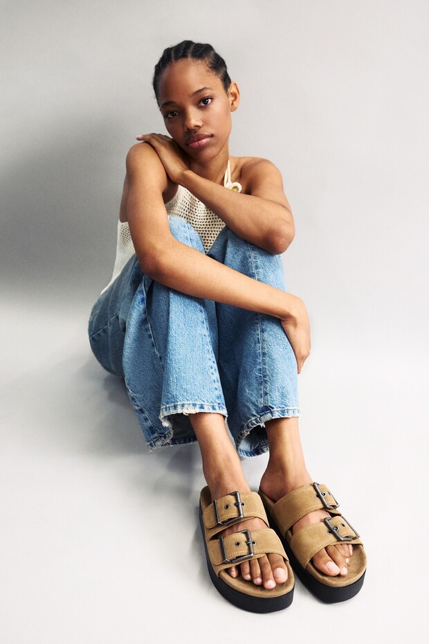 Tokalı ve kalın tabanlı deri terlik - 7