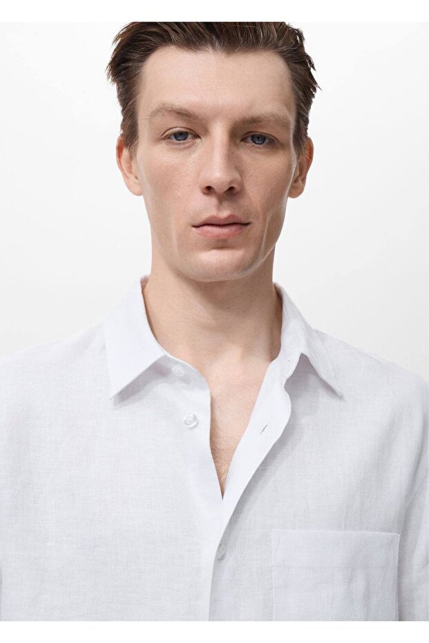 Cepli %100 keten gömlek - 6