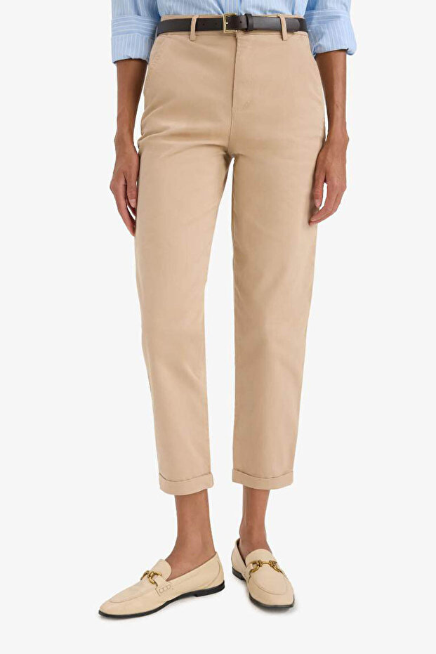 Carrot Fit Gabardine Belted Trousers with Pockets High Waist D7413Ax25Sm
