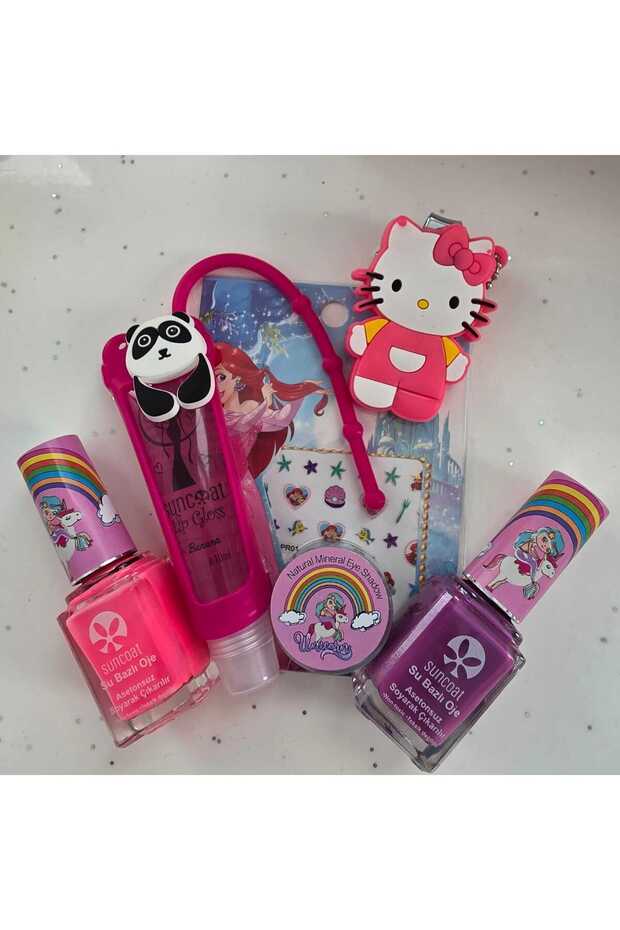 Unicorn Beauty Box - Neon (FOSFOR) Oje Renkleri - Panda Lip Gloss - Su Bazlı Çocuk Kişisel Bakım - 3