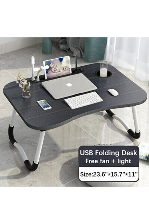 Laptop Bed Desk, Foldable Laptop Lap Desk Tray Table with USB Charge Port, Black