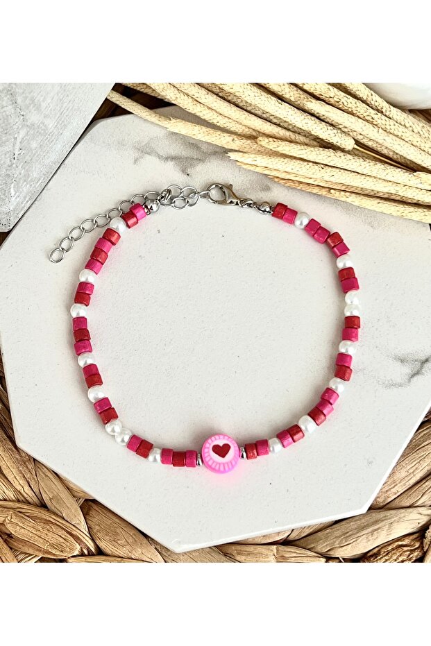 Heart Fimo Figured Design Anklet - 1