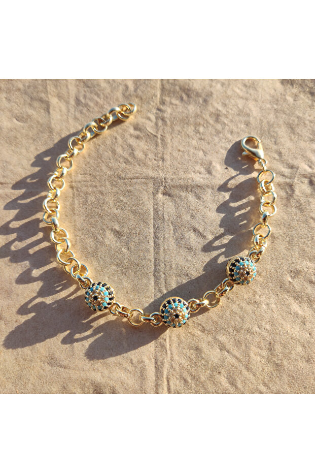 The Place Where Luck and Elegance Meet Evil Eye Beaded Gold Color Chain Bracelet