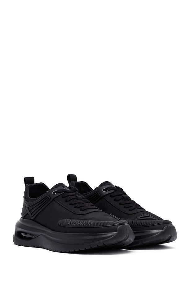 Erkek Siyah Bağcıklı Kalın Tabanlı Kumaş Sneaker 25SFD69226F - 3