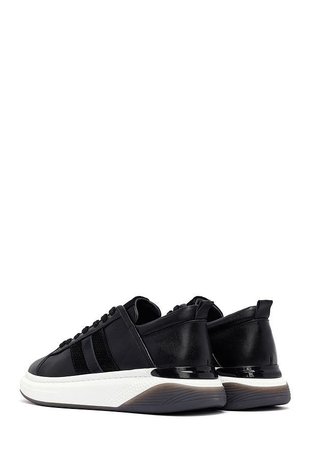 Erkek Siyah Bağcıklı Kalın Tabanlı Deri Sneaker 25SFD688518 - 5