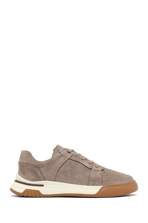 Erkek Bej Bağcıklı Süet Deri Sneaker 25SFD641710 - 1