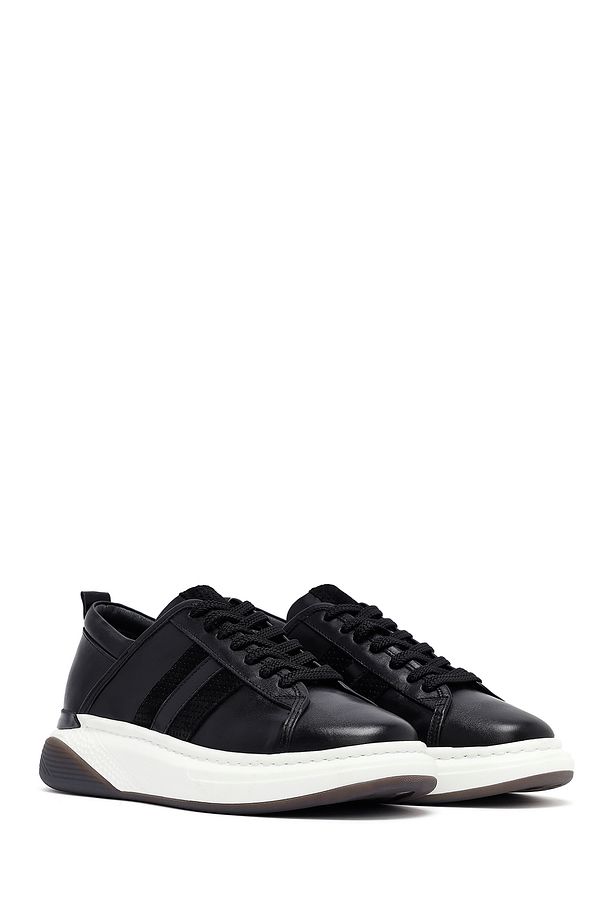 Erkek Siyah Bağcıklı Kalın Tabanlı Deri Sneaker 25SFD688518 - 3