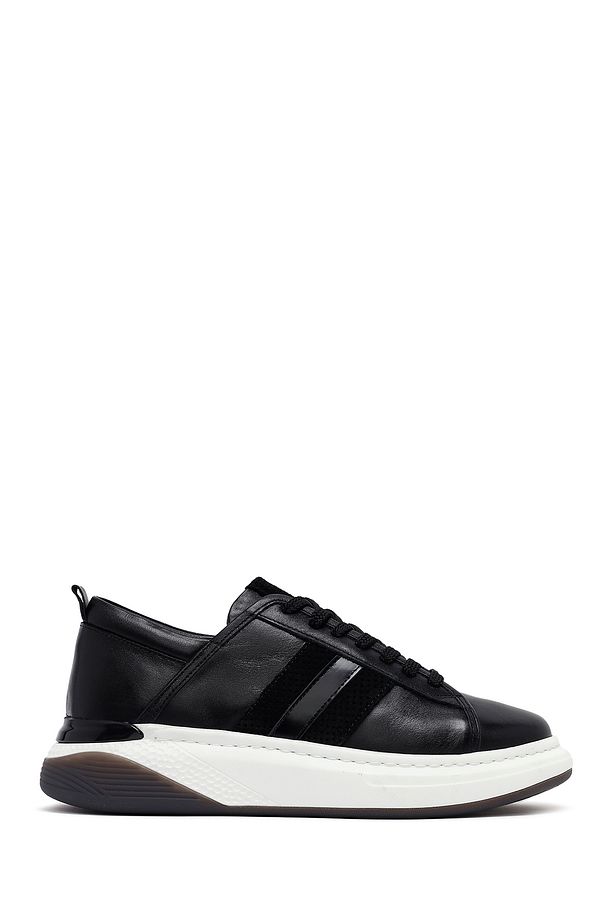 Erkek Siyah Bağcıklı Kalın Tabanlı Deri Sneaker 25SFD688518 - 1