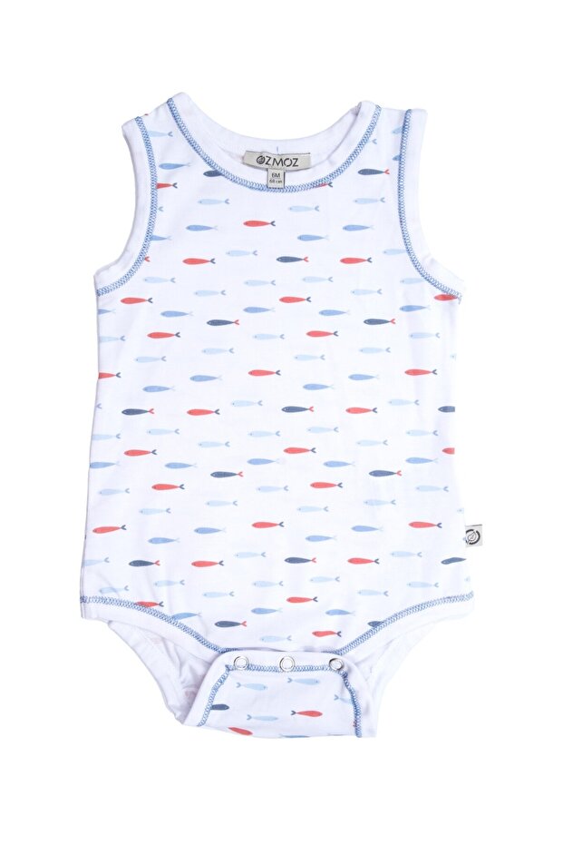 Organic Fish Patterned Sleeveless Baby Boy Undershirt Body