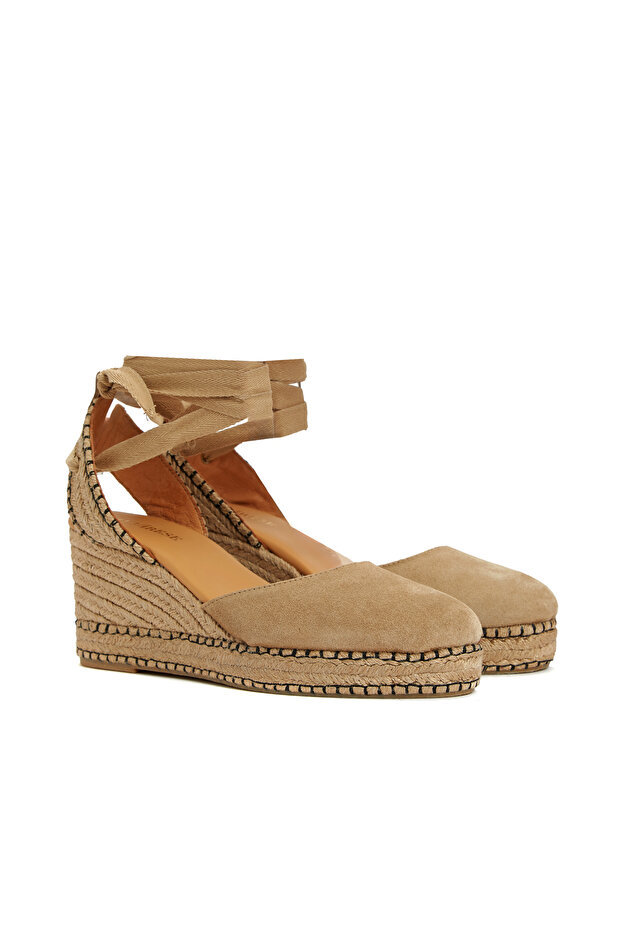 Bej Kadın Süet Espadril - 1