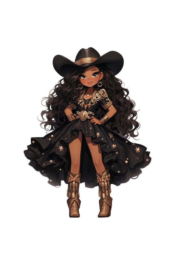 Cowgirl in Asymmetrical Cut Black Dress Wall Sticker